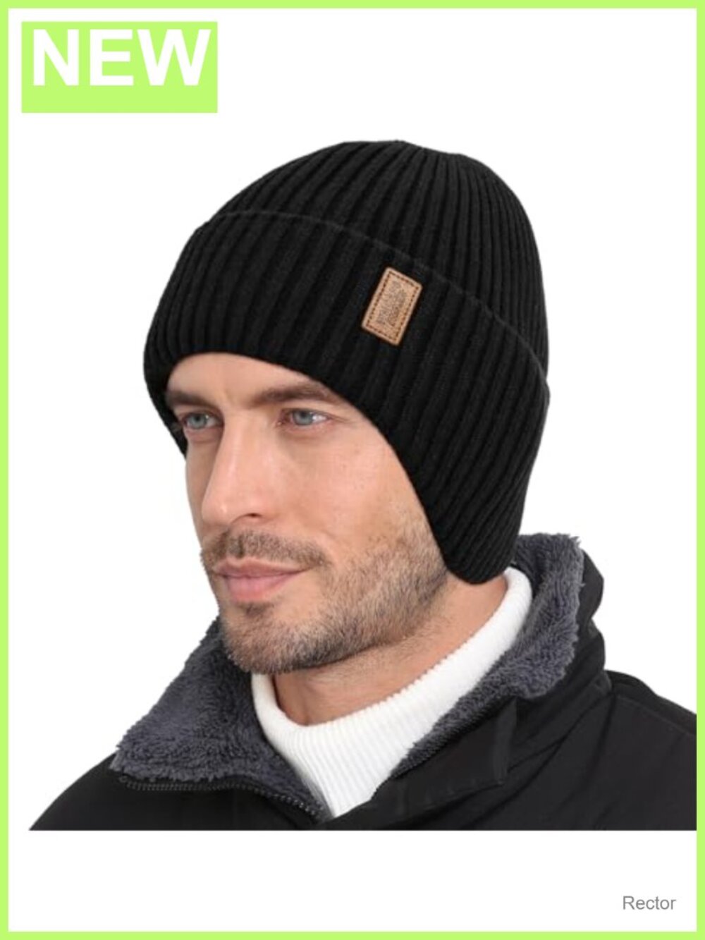 Fleece Lined Winter Beanie with Earflap Windproof Warm Cold Weather Hat